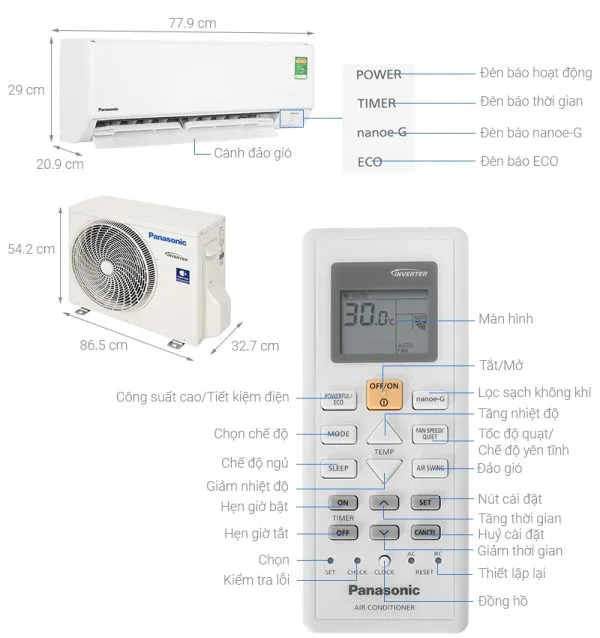 Điều hòa Panasonic 1 chiều 12.000BTU inverter 