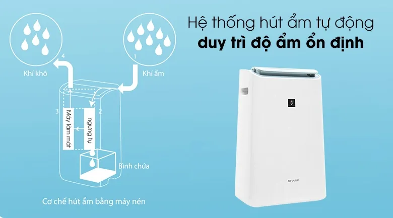 Máy lọc không khí Sharp DW-E16FA-W hút ẩm mạnh