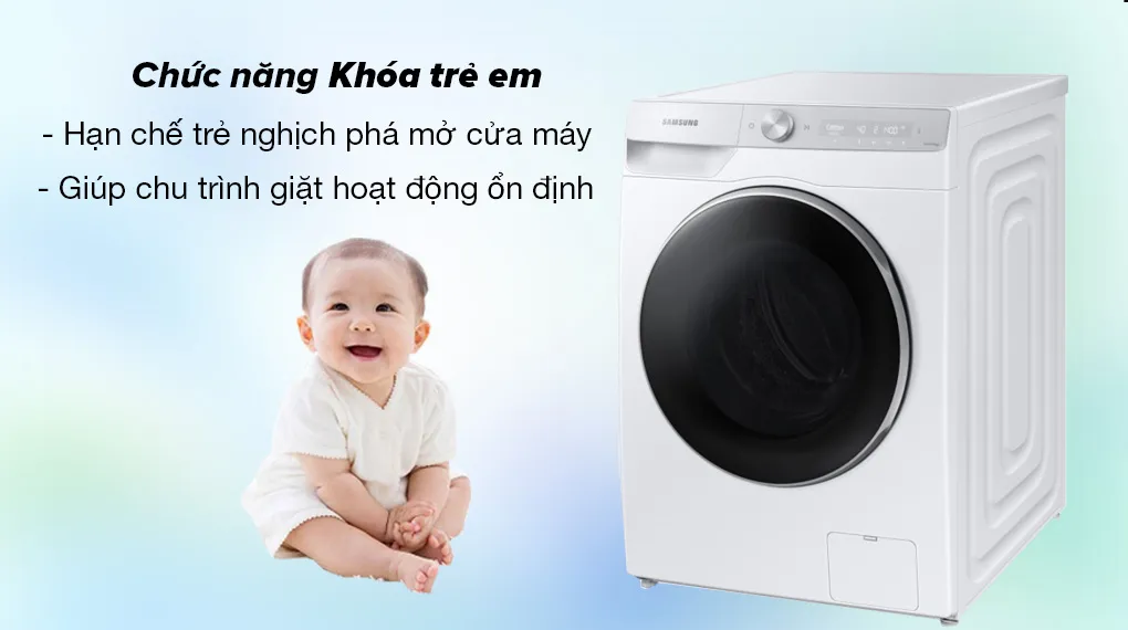  Khóa trẻ em: Hạn chế trẻ nhỏ nghịch phá mở cửa máy giặt