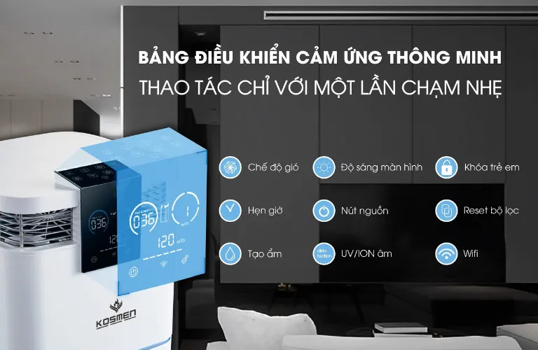 Bảng điều khiển cảm ứng thông minh của máy lọc không khí Kosmen KM-A99