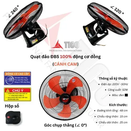 Quạt đảo trần Tico B5 ( ĐB5 ), sải cánh 450mm, hộp số