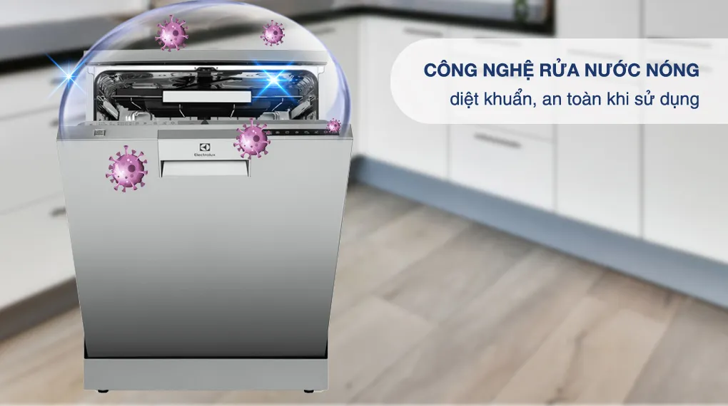 Công nghệ rửa nước nóng với mức nhiệt có thể lên đến 70°C