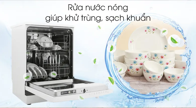 Diệt khuẩn và khử sạch dầu mỡ nhờ chức năng rửa nước nóngMáy rửa bát Electrolux ESF5206LOW 1950W