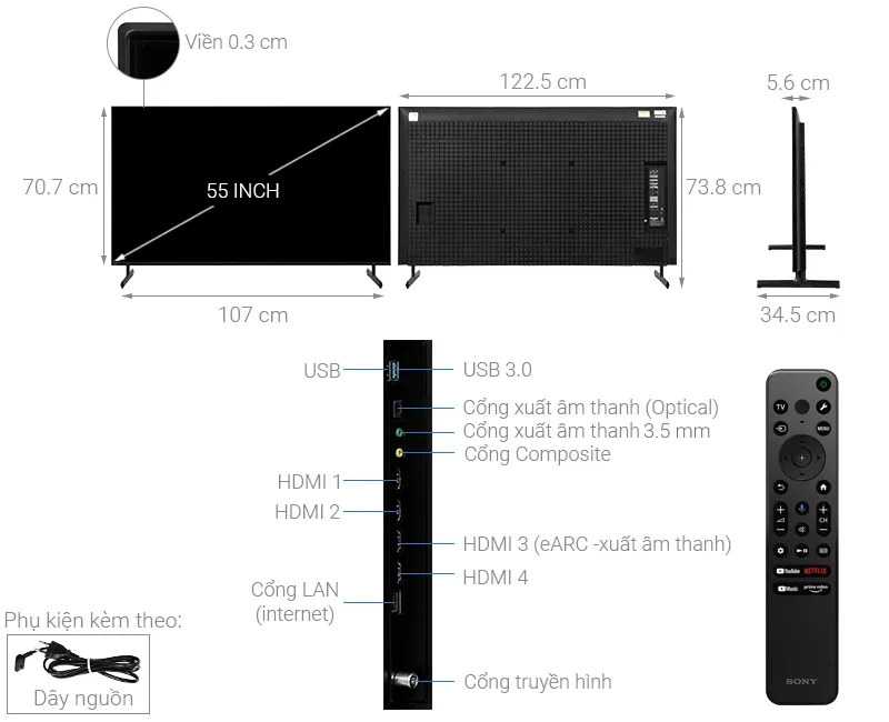 Tổng quan thiết kế - Google Tivi Sony 4K 85 inch XR-85X90L