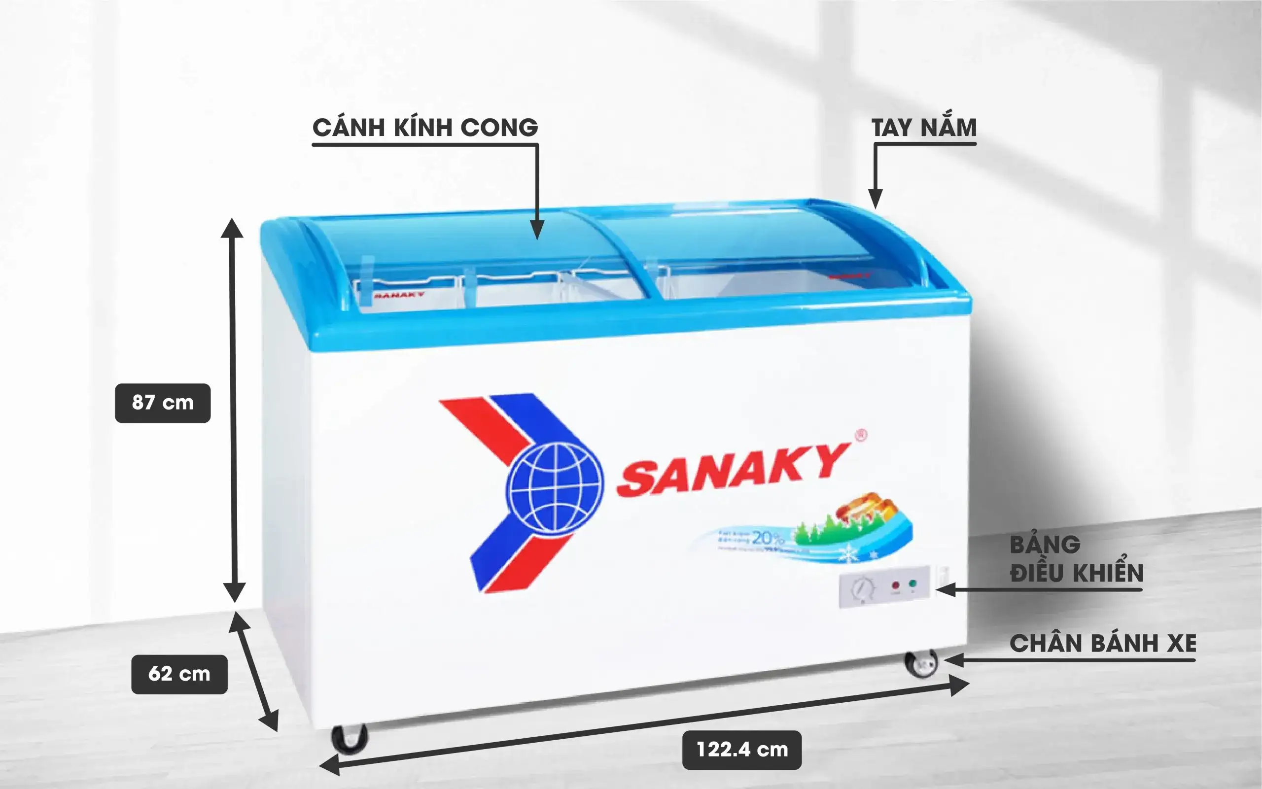 Tủ Đông Sanaky VH-4899K cánh kính, dàn lạnh đồng, dung tích 340 lít