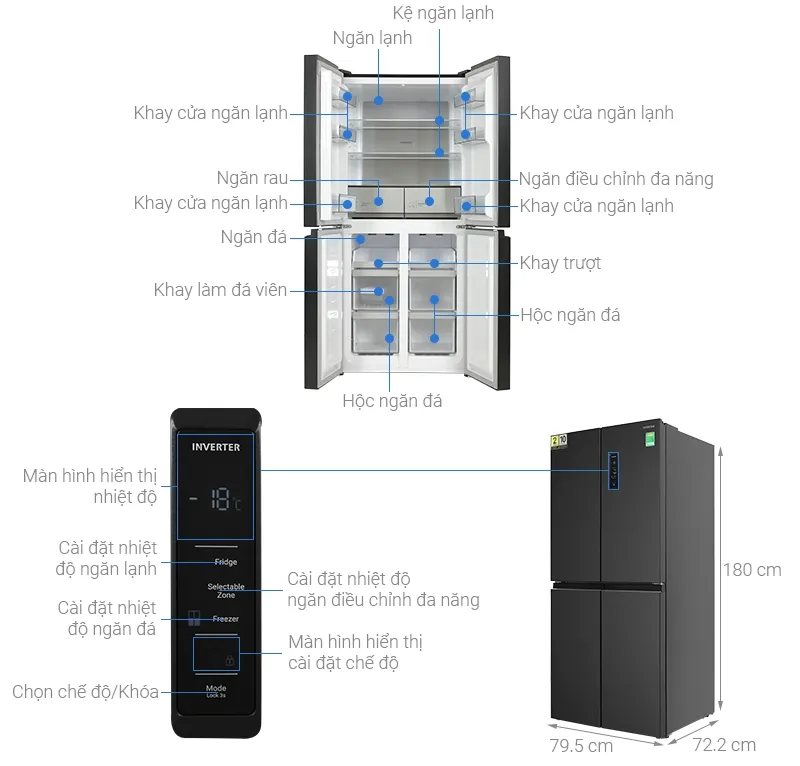 Tủ lạnh Hitachi Inverter 466 lít Multi Door HR4N7522DSDXVN