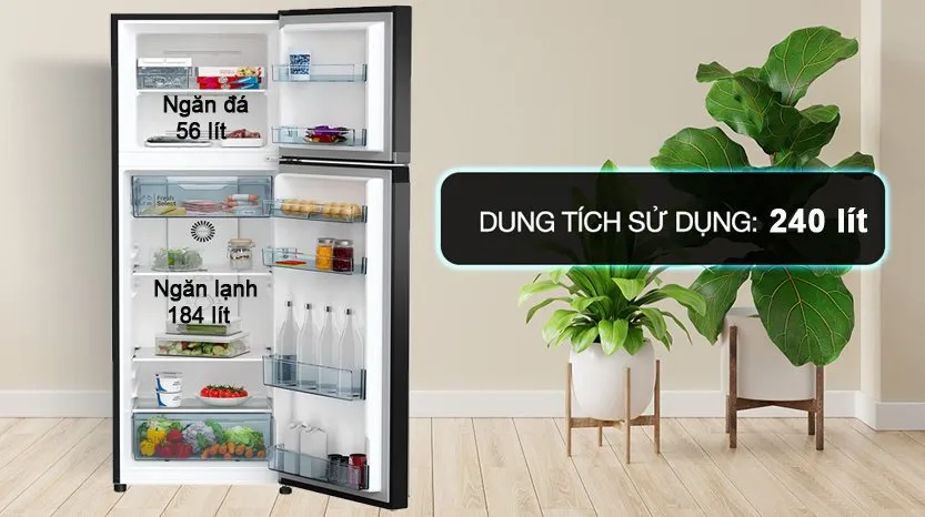 Dung tích ngăn lạnh khoảng 184 lít được thiết kế có 1 ngăn