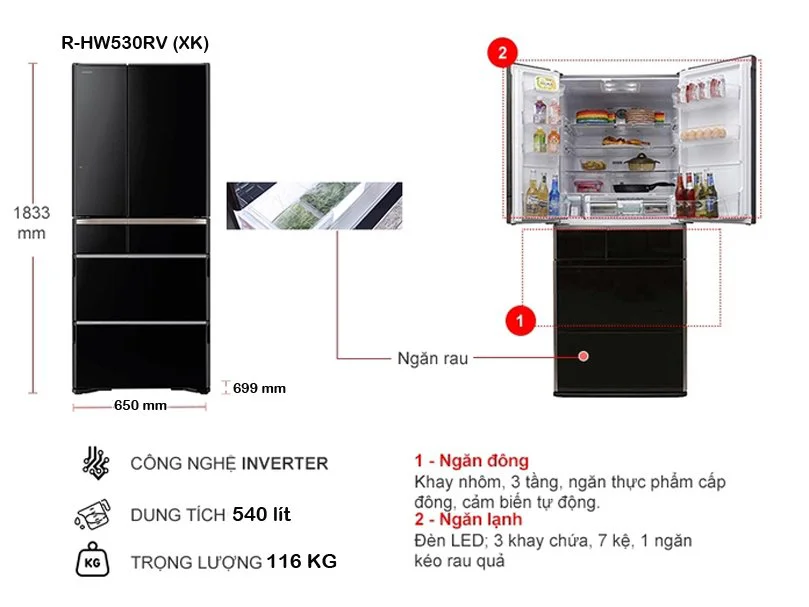 Tủ lạnh Hitachi 540 lít R-HW530RV (XK) thuộc kiểu tủ lạnh Multi Door