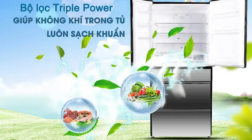 Tủ lạnh Hitachi cao cấp ZX740KV (X) trang bị bộ lọ Triple Power