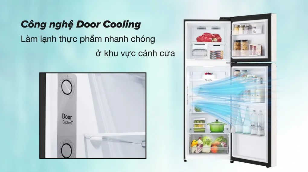 Công nghệ Door Cooling giúp làm lạnh thực phẩm nhanh chóng bên phía cánh cửa tủ