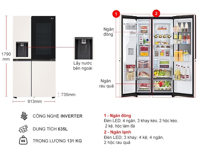 Tủ lạnh LG Inverter 635 lít  GR-X257BG