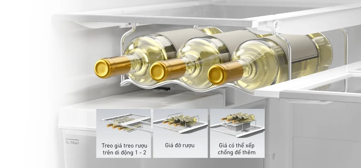 Tủ lạnh có khay riêng biệt  Sắp xếp chai lọ của bạn thật gọn gàng