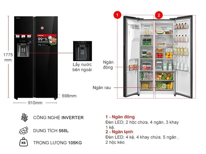 Tủ lạnh Toshiba Inverter 568 lít GR-RS755WI-PGV(22)-XK 